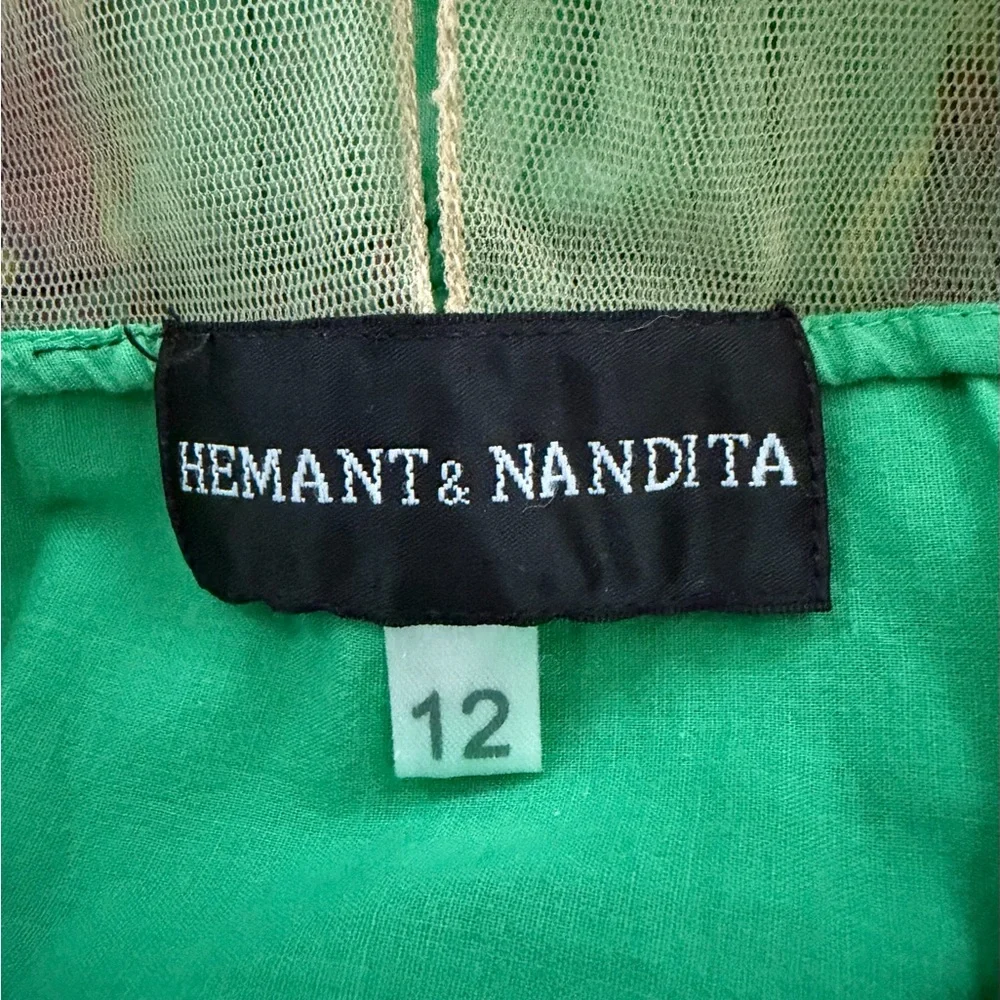 Hemant & Nandita Anthropologie Mintzita Maxi Dress Green Silk Large - Picture 9 of 9